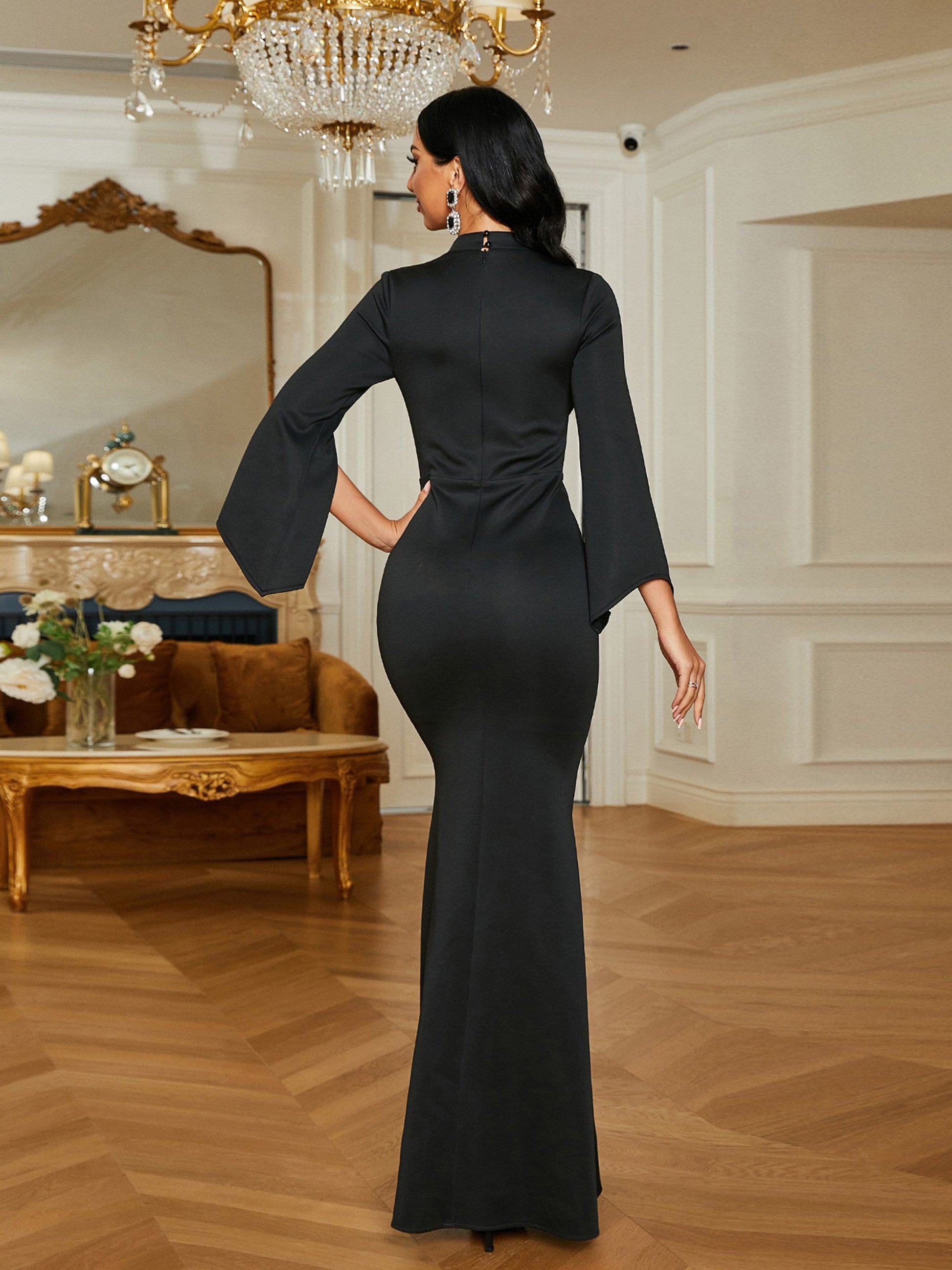 V-Neck Mermaid Cape Sleeve Dress