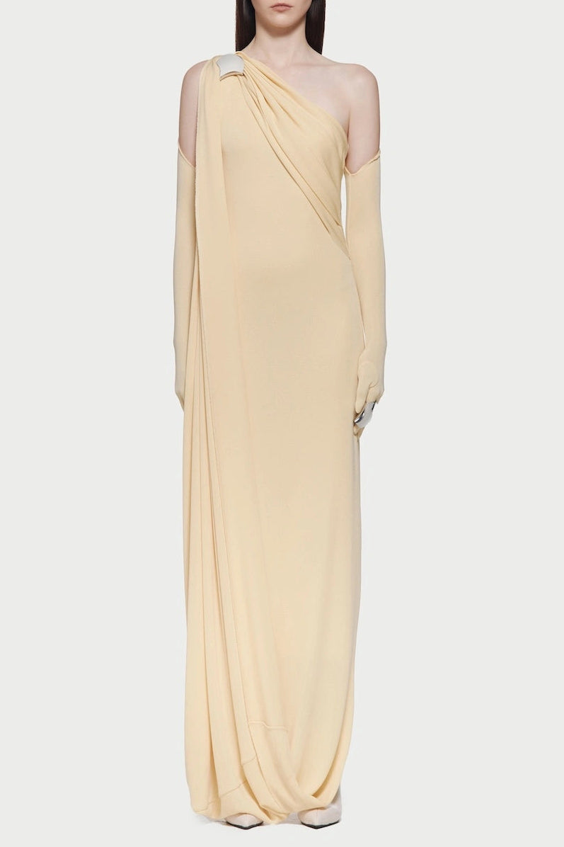 gustave one-shoulder pleated backless maxi dress in yellow
