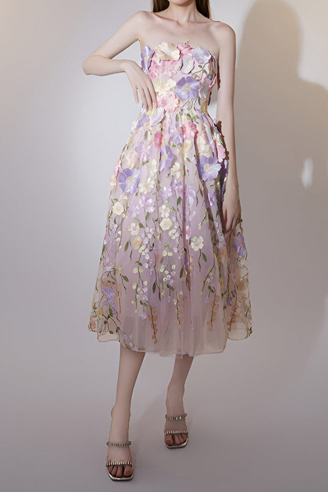 prima floral embroidery midi dress in pastel pink