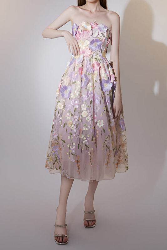 Ellalabel prima floral embroidery midi dress in pastel pink - Crafted from High-quality Fabrication- Perfect for Garden Parties and Resort Wear.