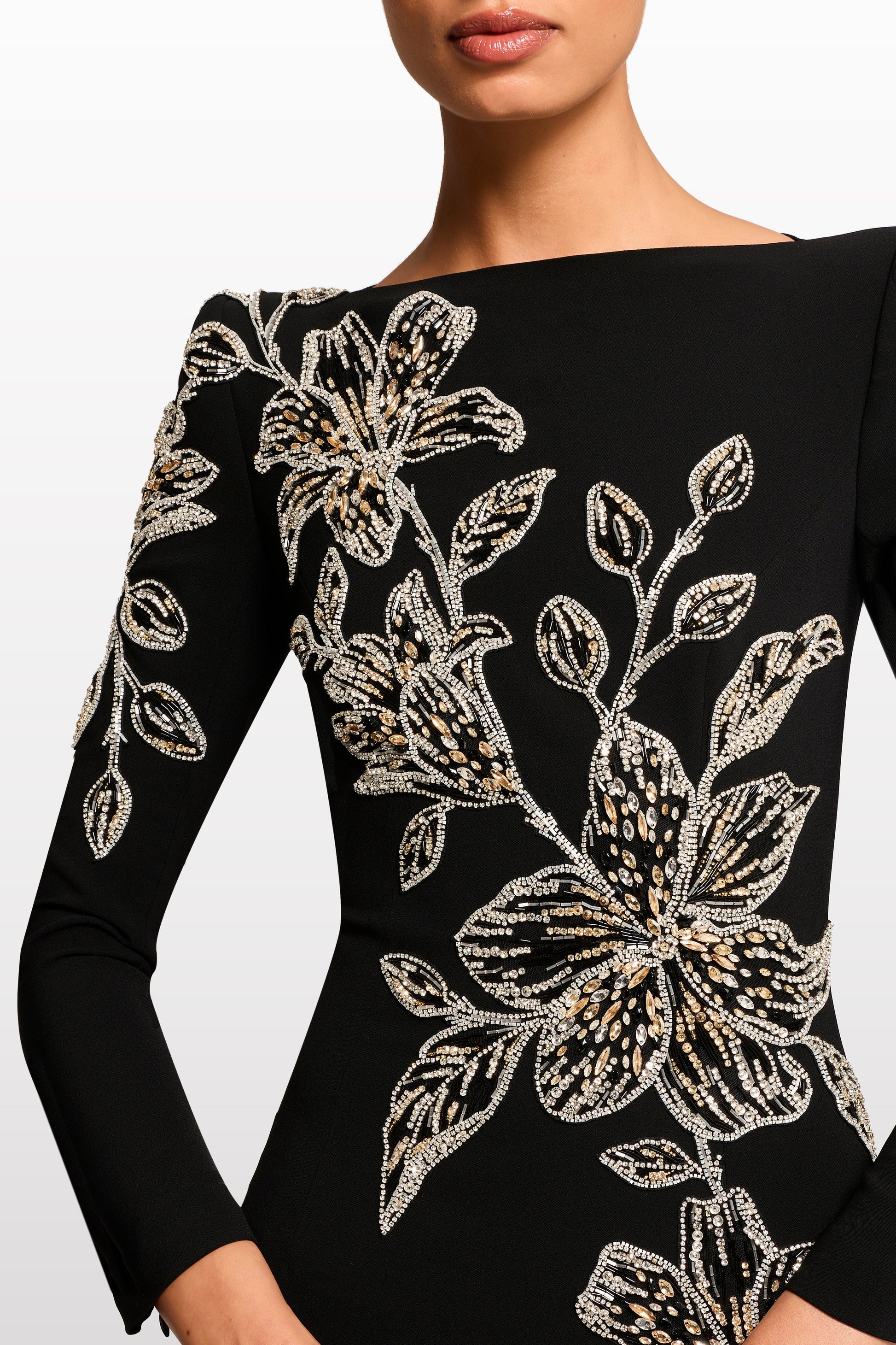 jocelyn black rhinestone Orchid Floral-Embellished Maxi Dress