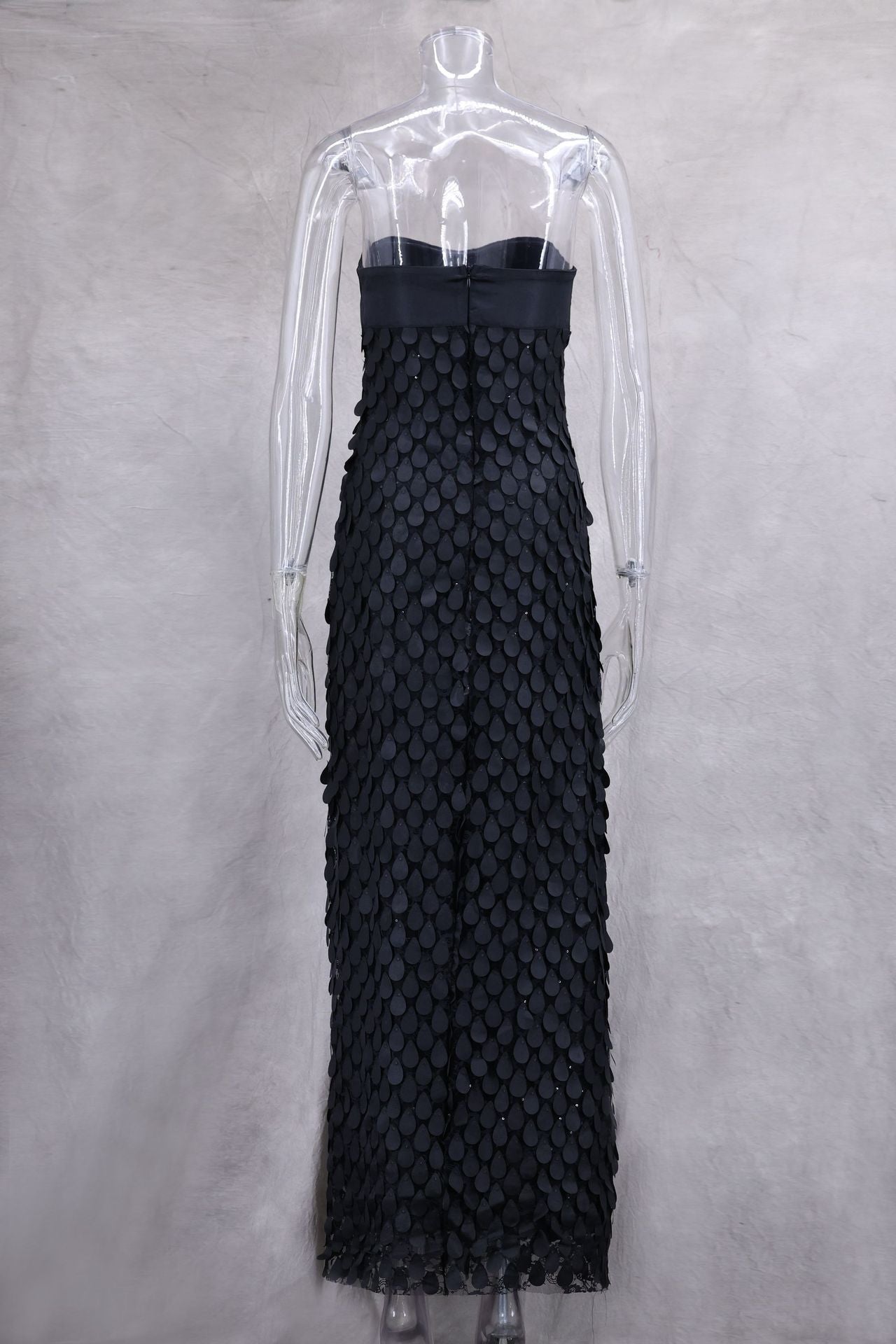 gloria Lace sequin backless maxi dress in black