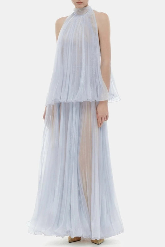 Ellalabel georgia Sleeveless Pleated Maxi Dress - Blue - Crafted from High-quality Fabrication- Ideal for Wedding Guest and Formal Galas.