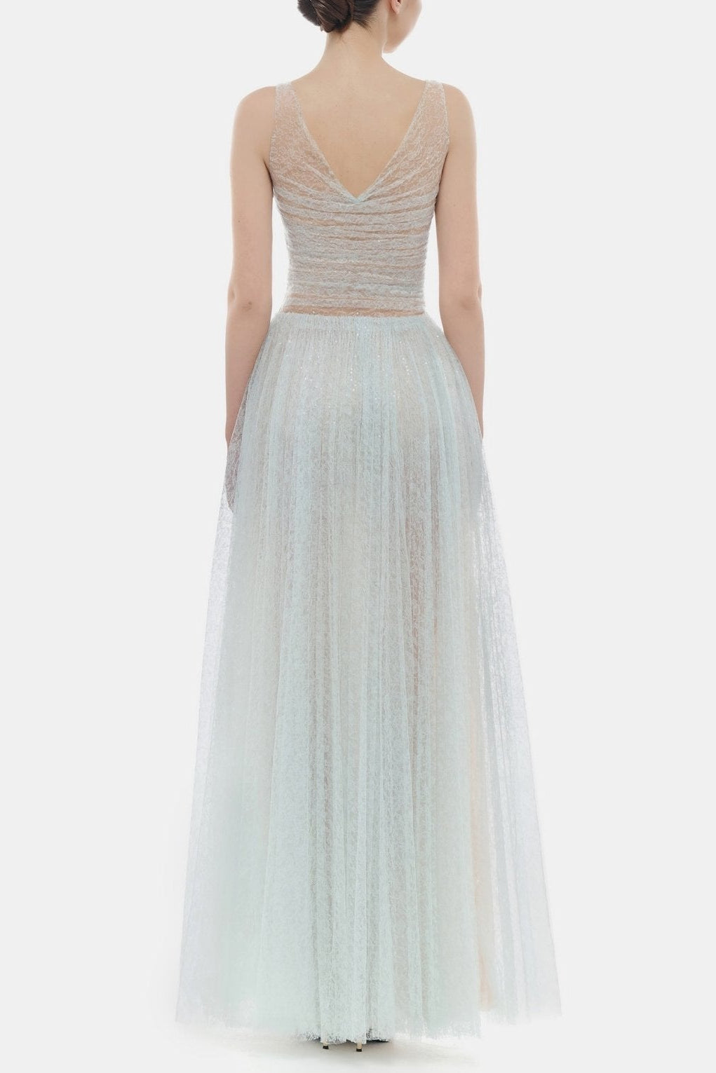 quintina blue draped tulle fishbone maxi dress