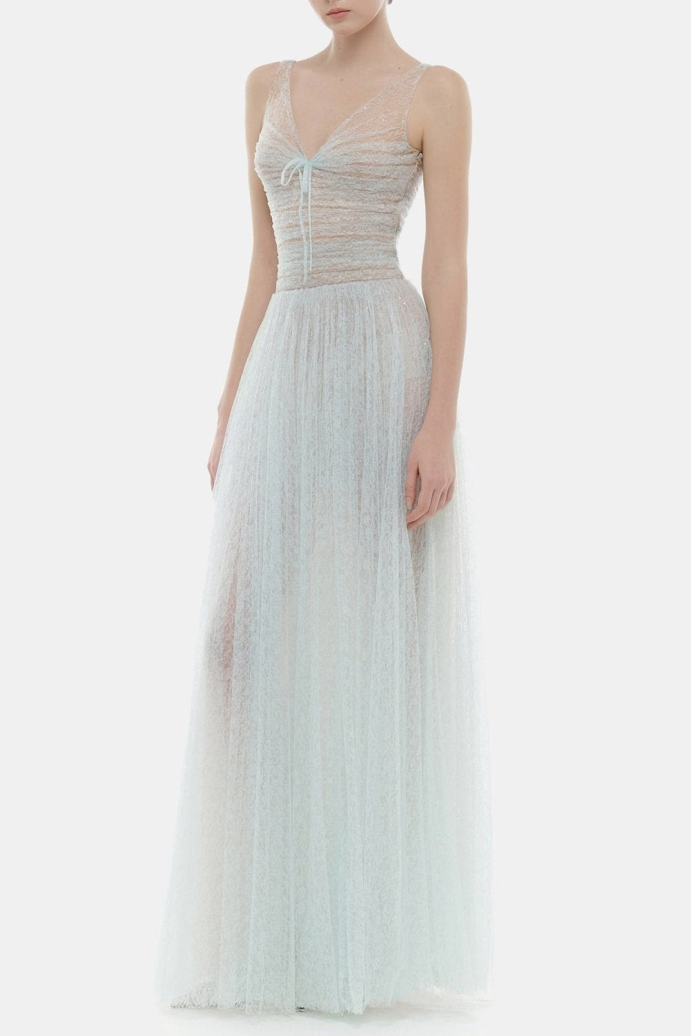 quintina blue draped tulle fishbone maxi dress
