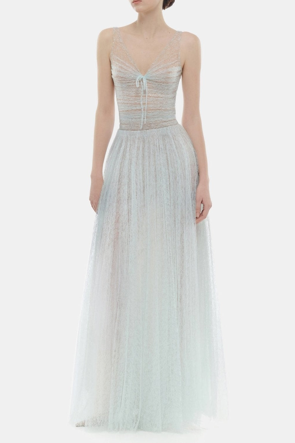 quintina blue draped tulle fishbone maxi dress