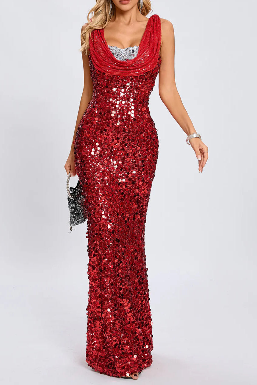sleeveless sequin maxi dress in red