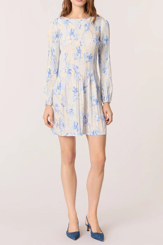 Ellalabel celeste Patterned pleated mini dress in blue - Crafted from High-quality Fabrication- Best for Cocktail Parties and Night Out.