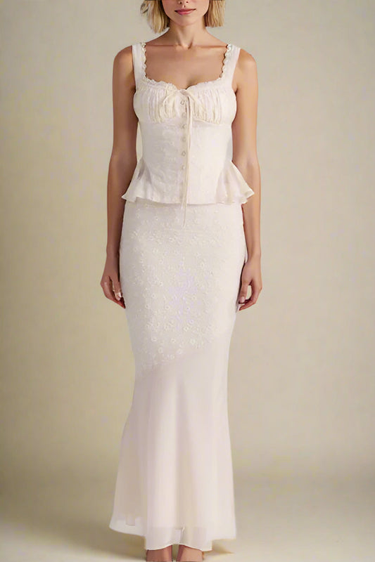Ellalabel Cali Top and Maxi Skirt Set - Ivory White in Ivory White - Crafted from High-quality Fabrication- Ideal for Wedding Guest and Formal Galas.