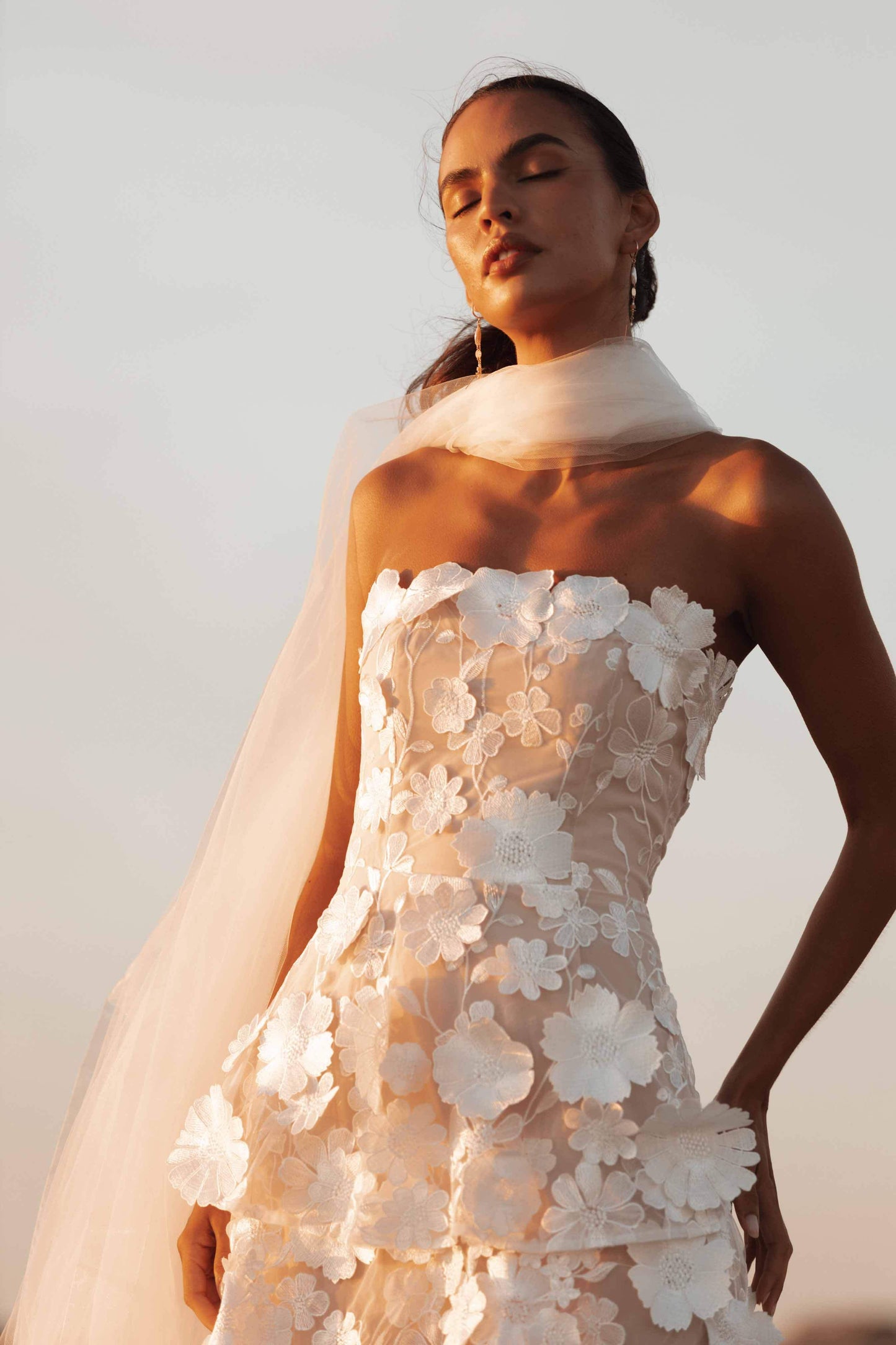 Selene 3D flower Tiered Maxi Dress In White - Stylish red dress for special occasions | Buy Online