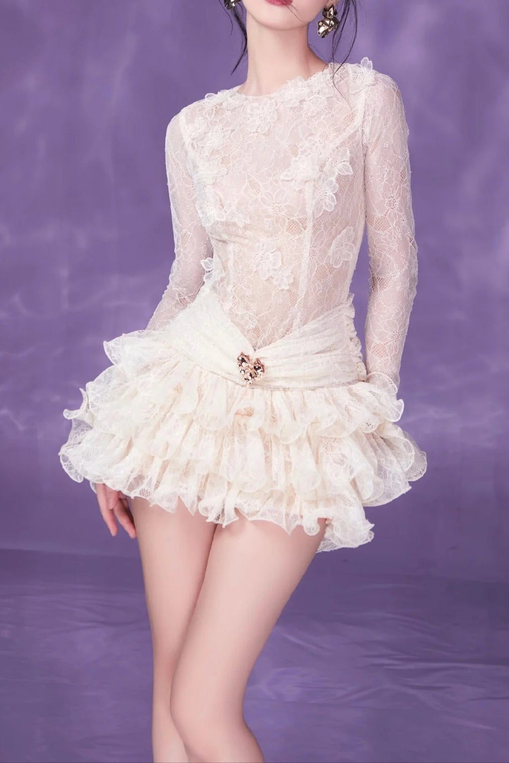 victoria white lace embroidery ruched trim mini dress