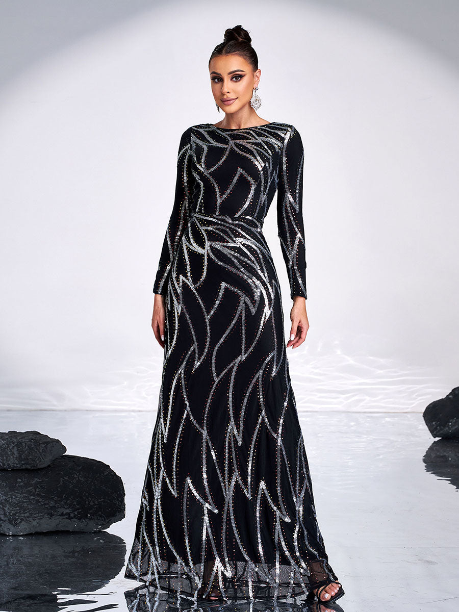 Shop  black dress - Perfect for special occasions | A-Line Long Sleeve Sequin Black Dress