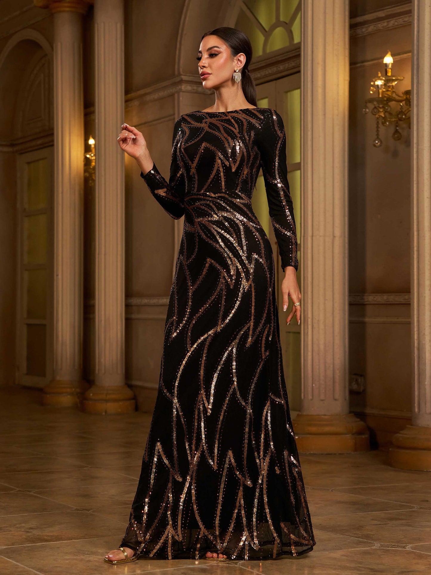 Shop  black dress - Perfect for special occasions | A-Line Long Sleeve Sequin Black Dress