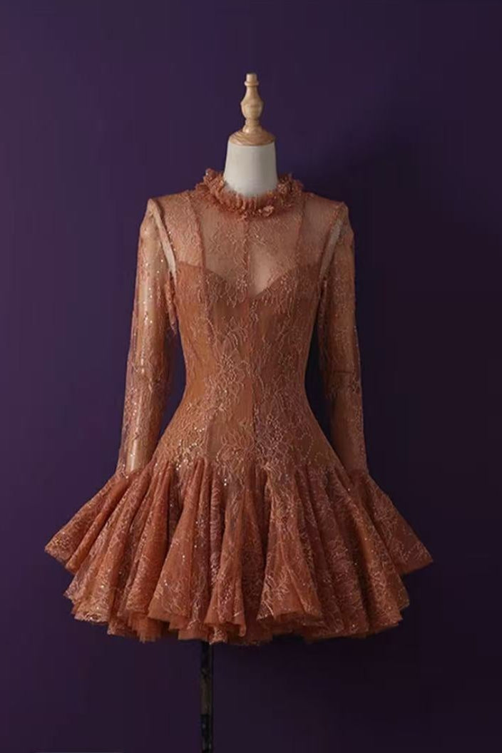 pandora lace Embroidered Flared long sleeve Mini Dress