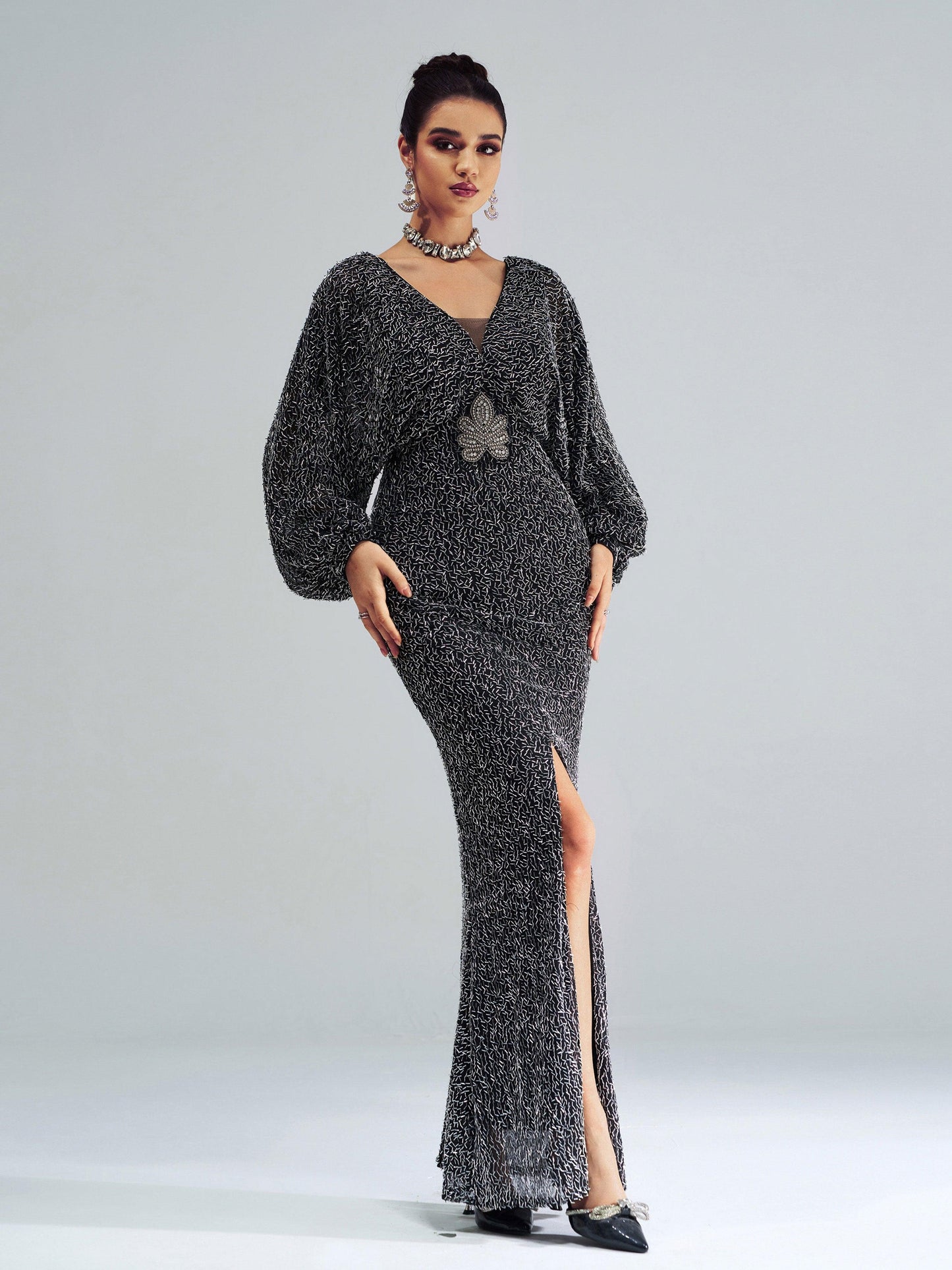 Stylish beautiful dress | V-Neck Backless Split Sequin Maxi Dress - Ideal for special occasions