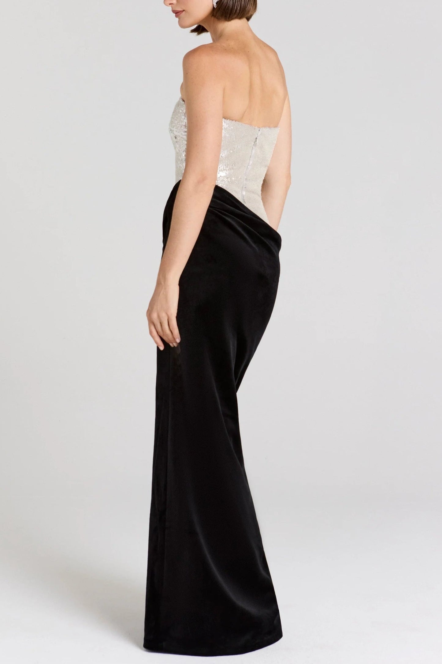 marcia off shoulder sequin high slit velvet maxi Dress - Silver/Black
