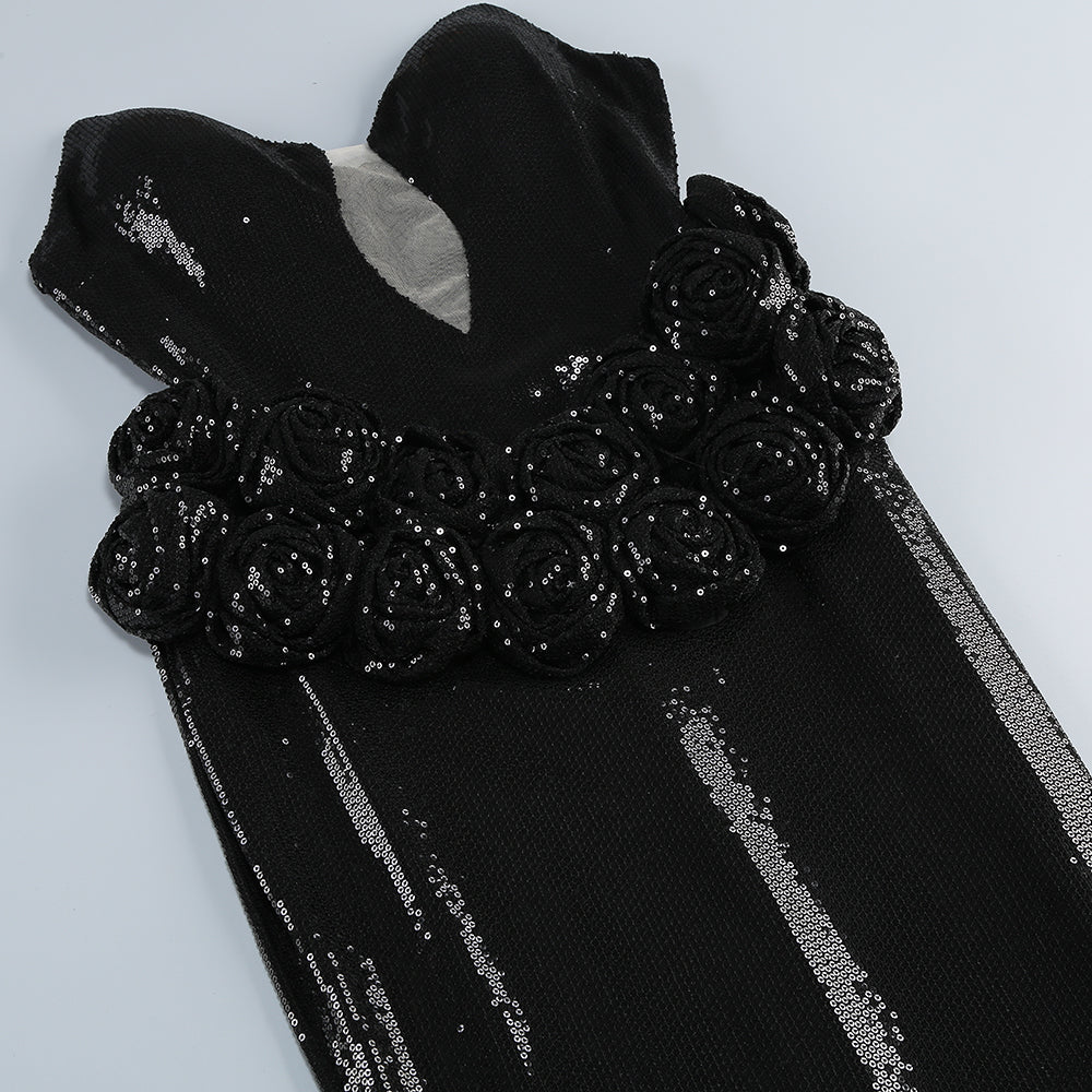 vivien off-shoulder sequin prom maxi dress in black