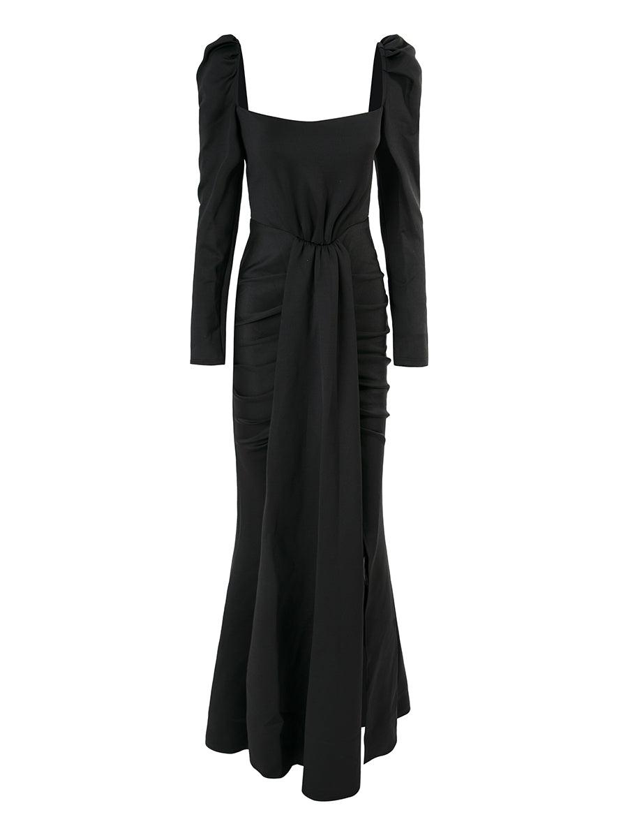 Stylish black dress | Puff Long Sleeve Split Black Mermaid Prom Dress - Ideal for special occasions