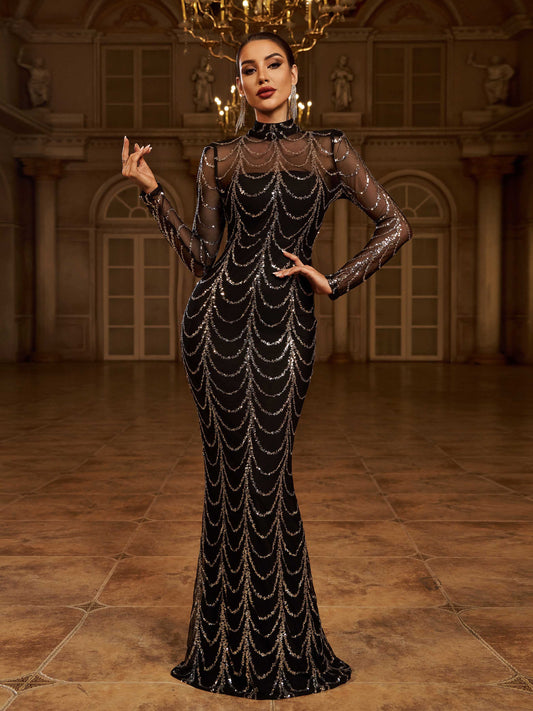 Ellalabel See-through Ripple Cocktail Dress in Silver - Crafted from High-quality Fabrication- Best for Cocktail Parties and Night Out.