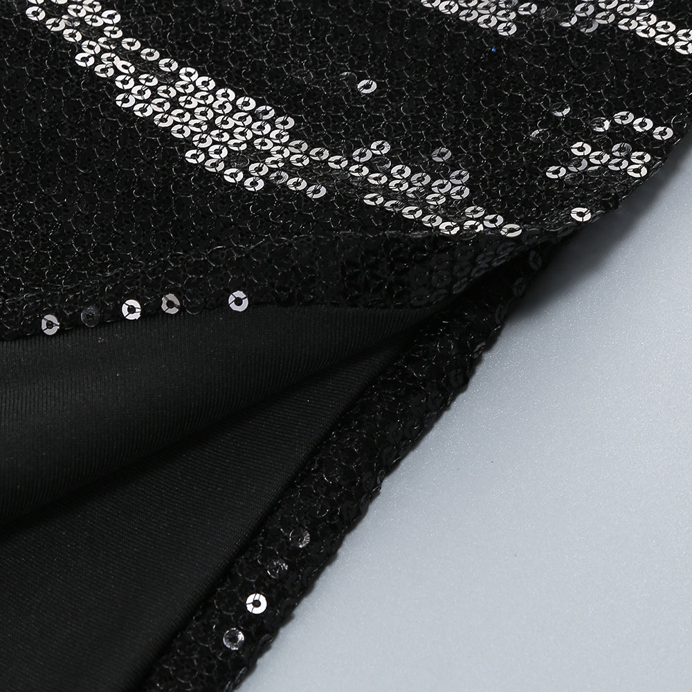 vivien off-shoulder sequin prom maxi dress in black