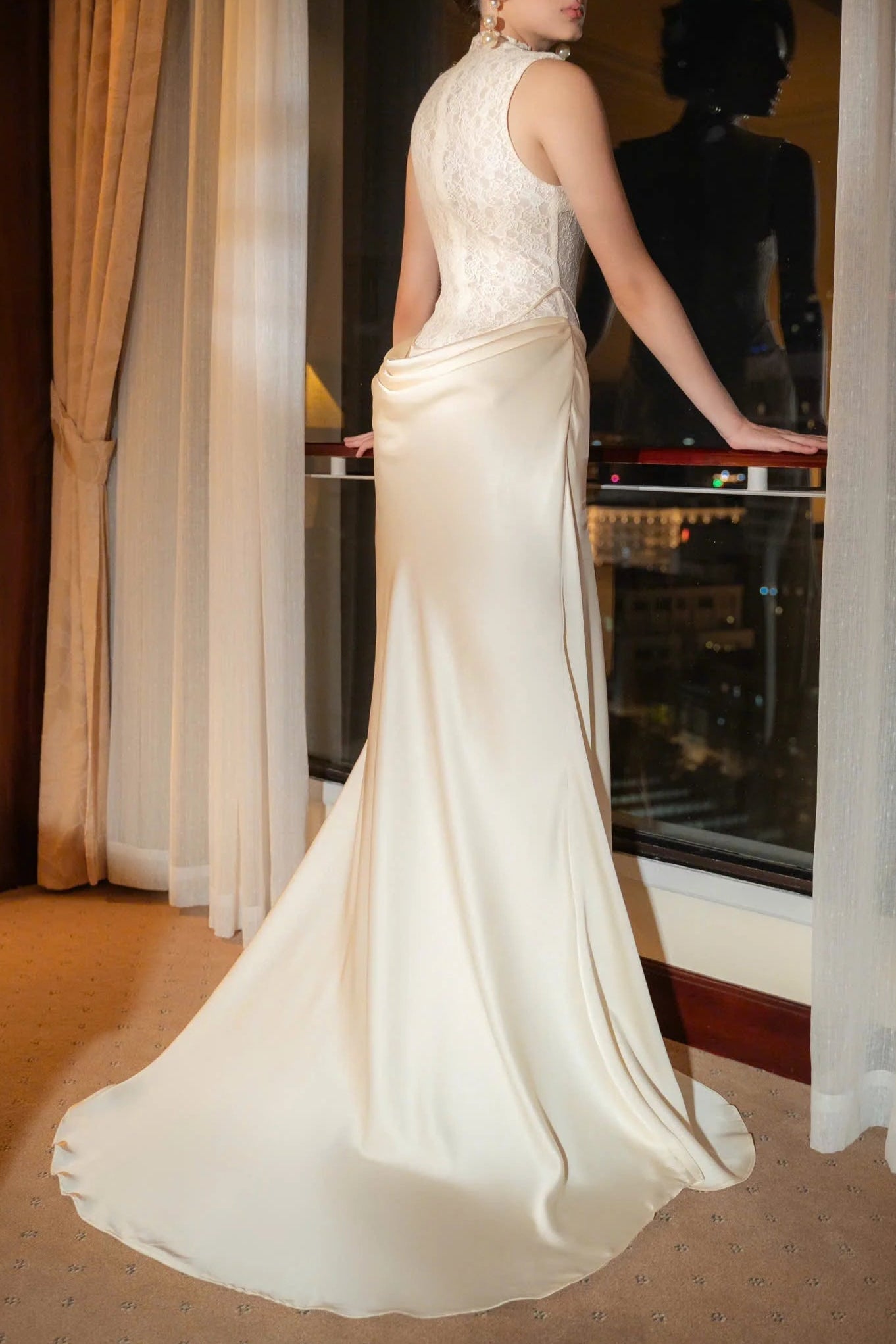 georgia flower embellished sleeveless lace maxi dress  in white