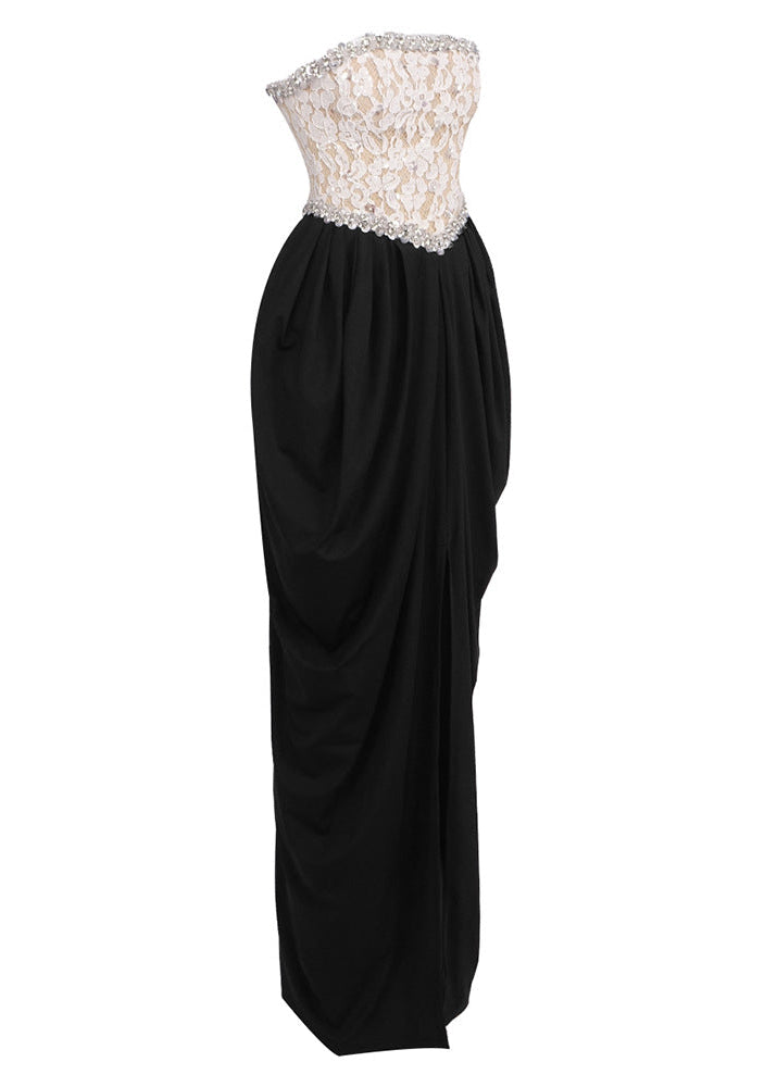 bblythe Lace Beaded embellished Strapless Maxi Dress in black
