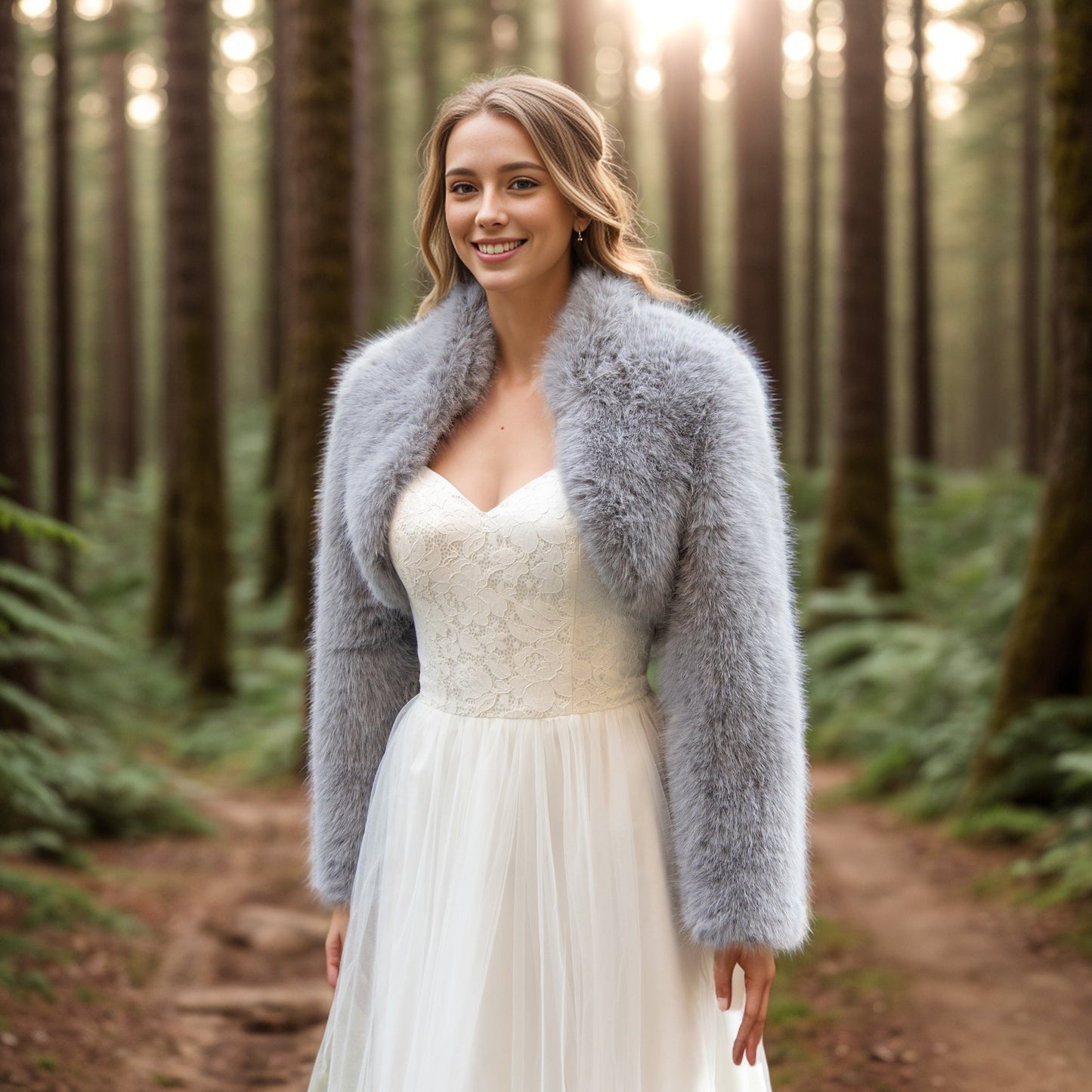 Gray faux fur bolero