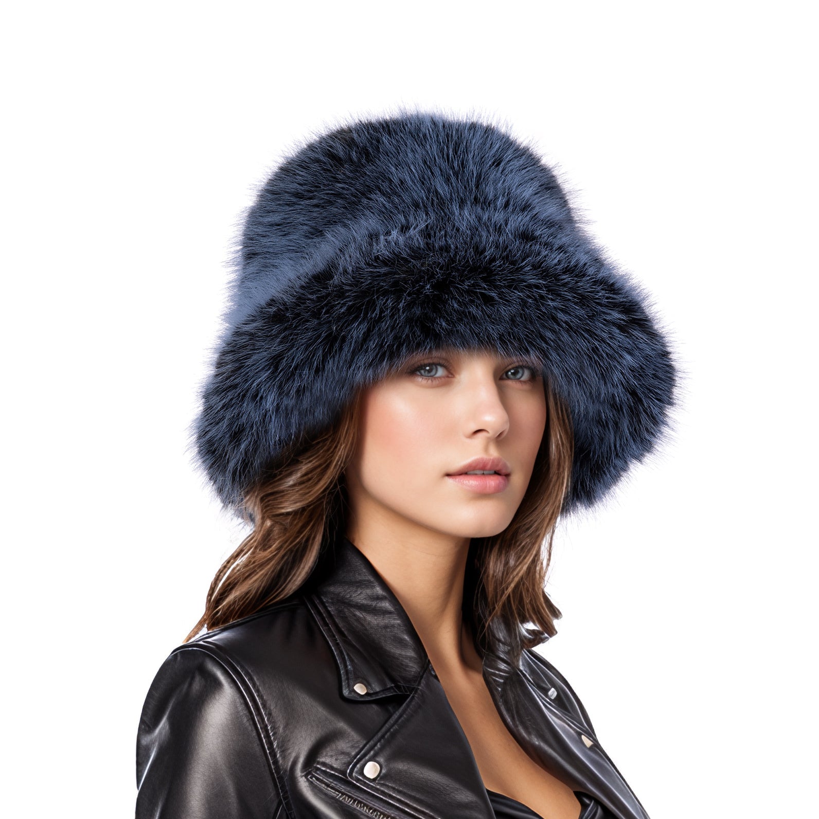 Gray black two tone faux fur bucket hat