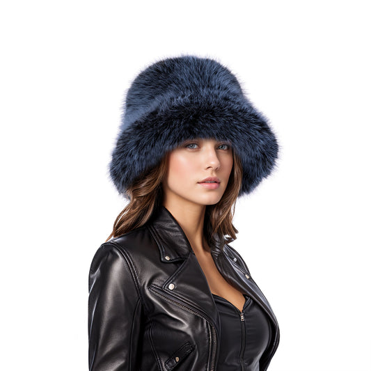 Ellalabel Gray black two tone faux fur bucket hat - Crafted from High-quality Fabrication - Designed for Elegant Occasions.