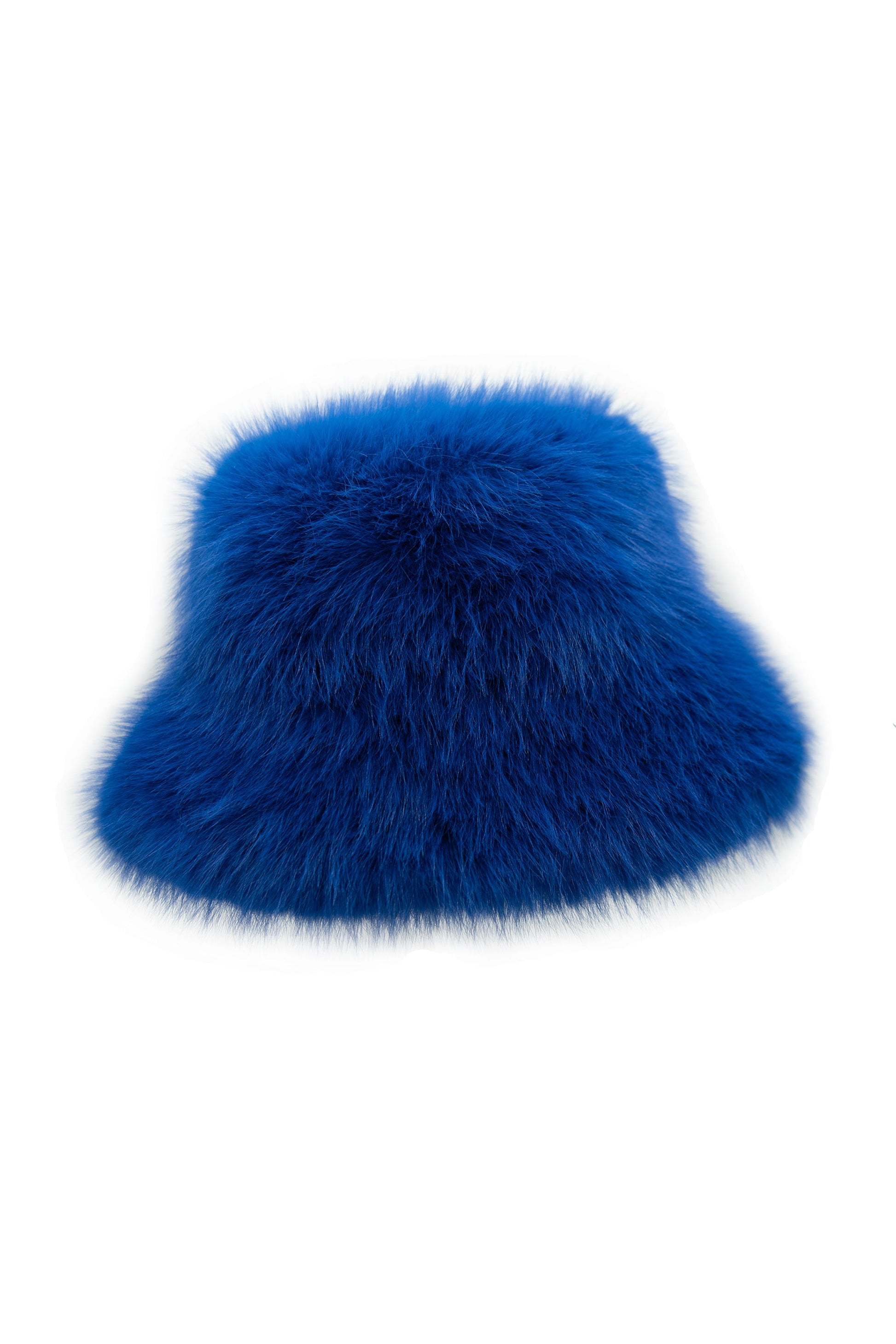 Faux fur bucket hat in blue color