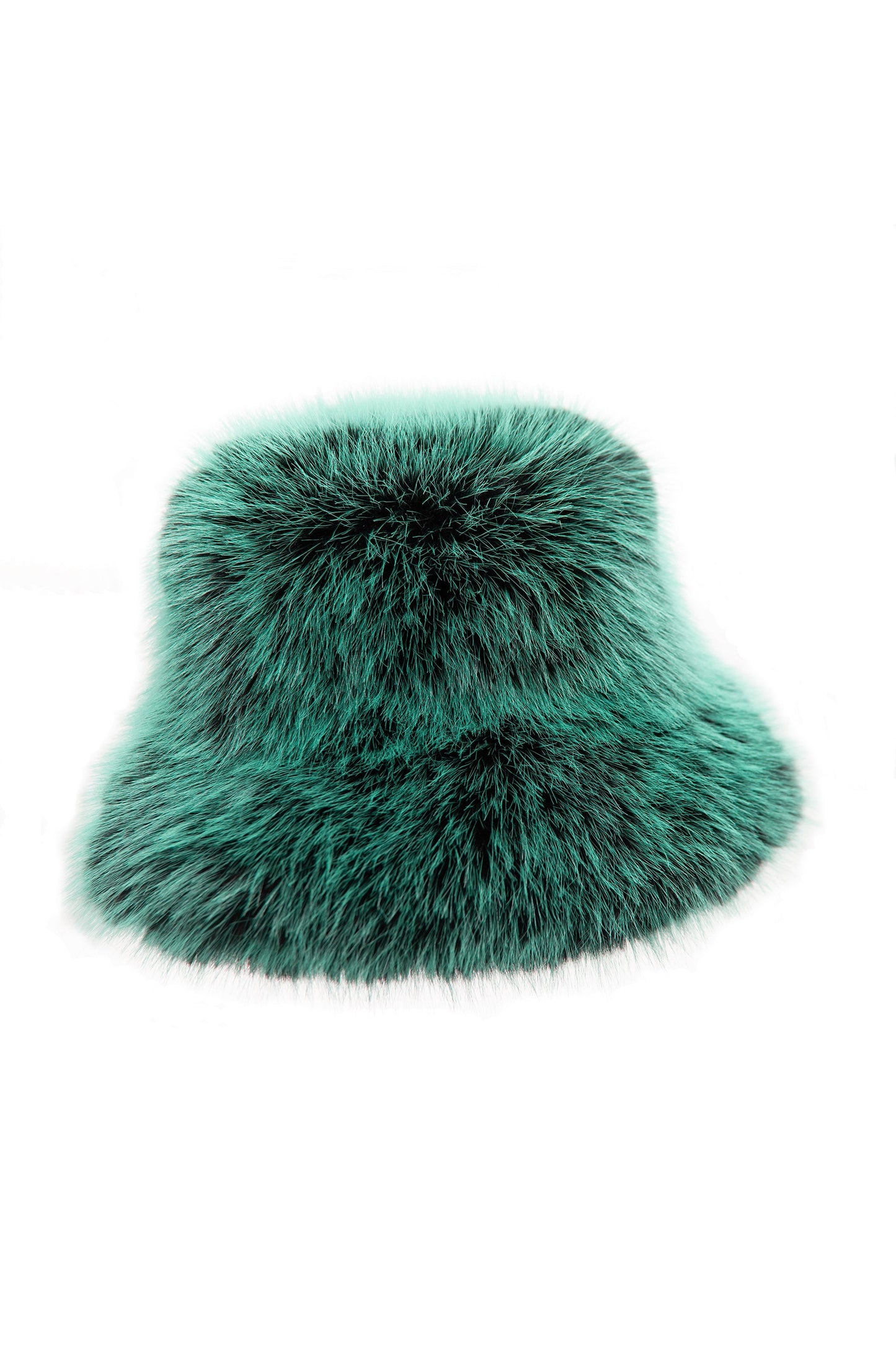 Green black two tone faux fur bucket hat
