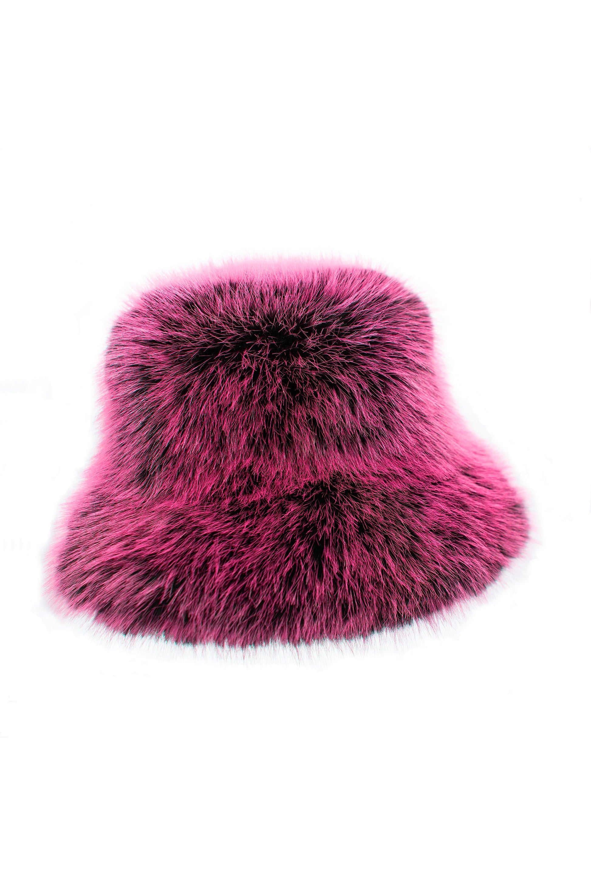Pink black two tone faux fur bucket hat