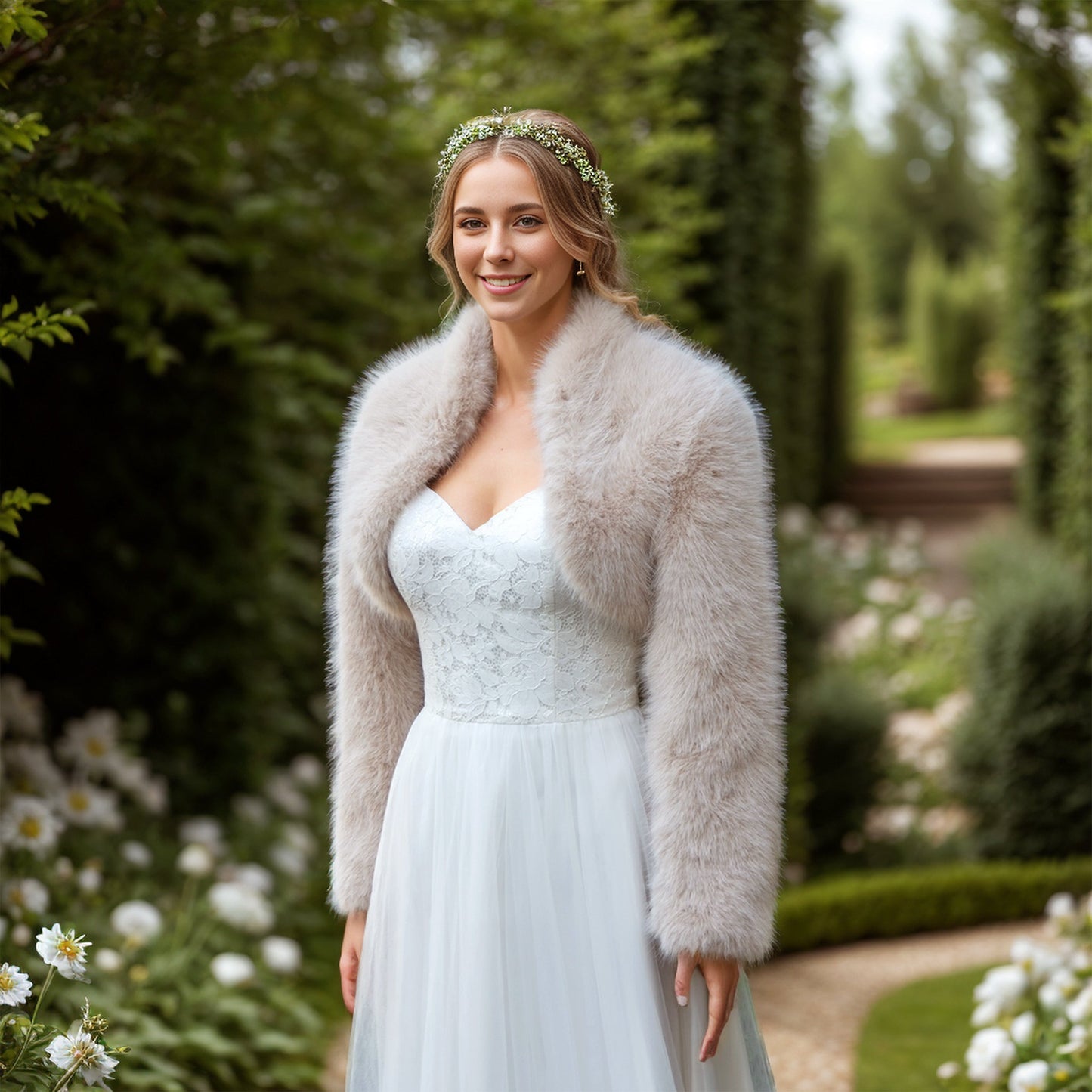 Light beige faux fur bolero