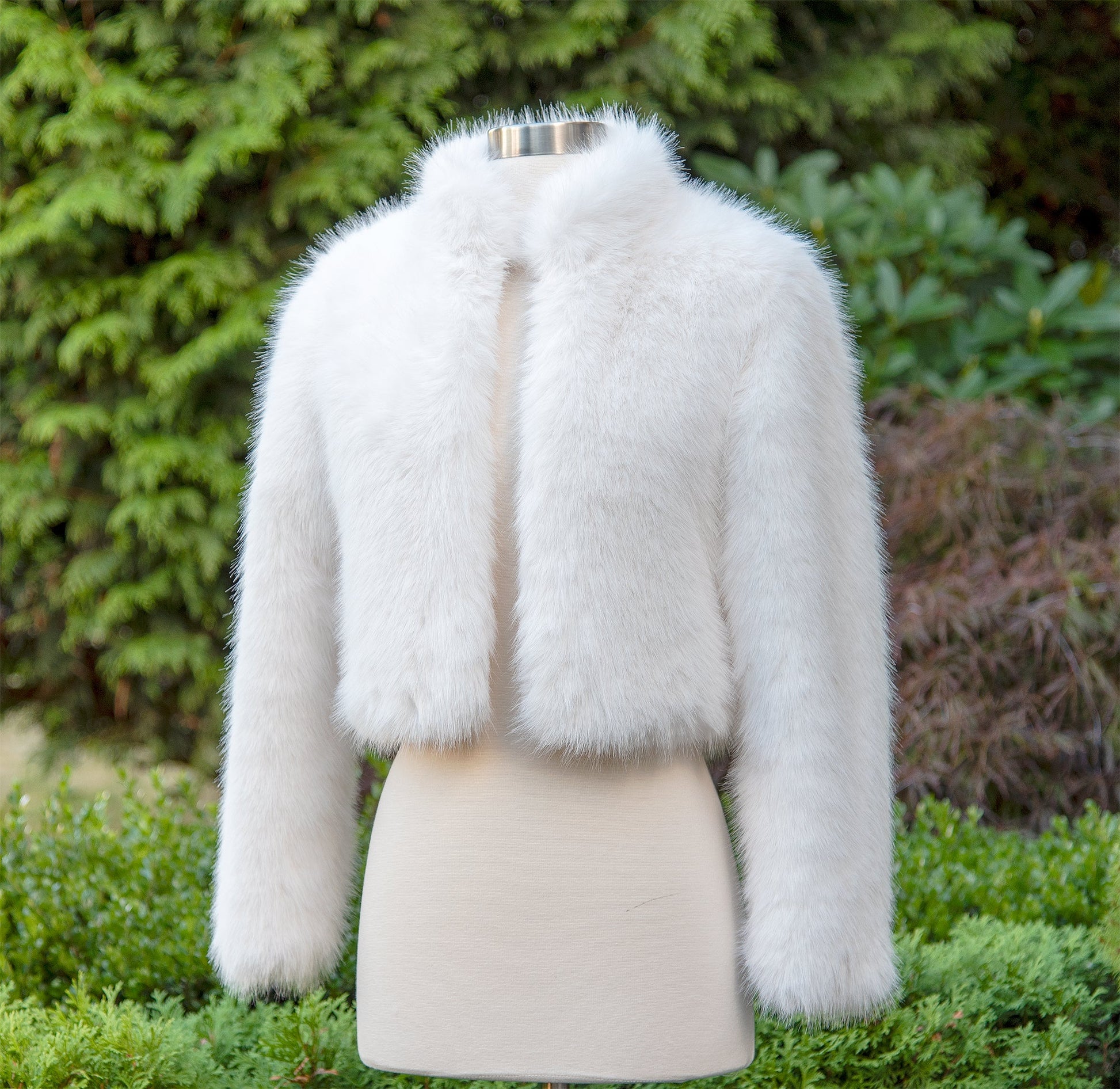 Light ivory faux fur jacket with collar