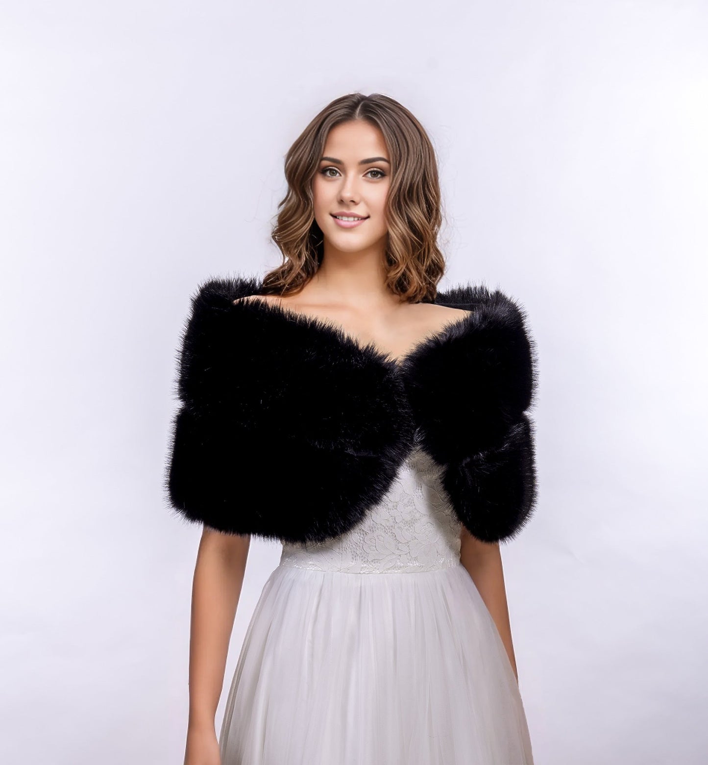 Black faux fur wrap bridal shawl wedding stole