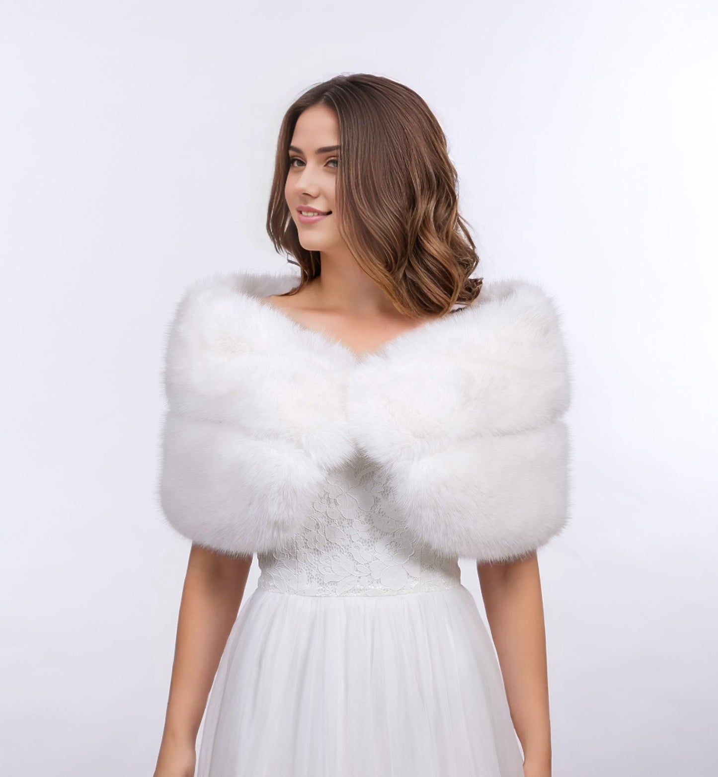 Pure light ivory faux fur wrap bridal shawl wedding stole