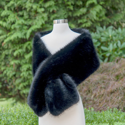 Ellalabel Black faux fur wrap bridal shawl wedding cape - Crafted from High-quality Fabrication - Designed for Elegant Occasions.