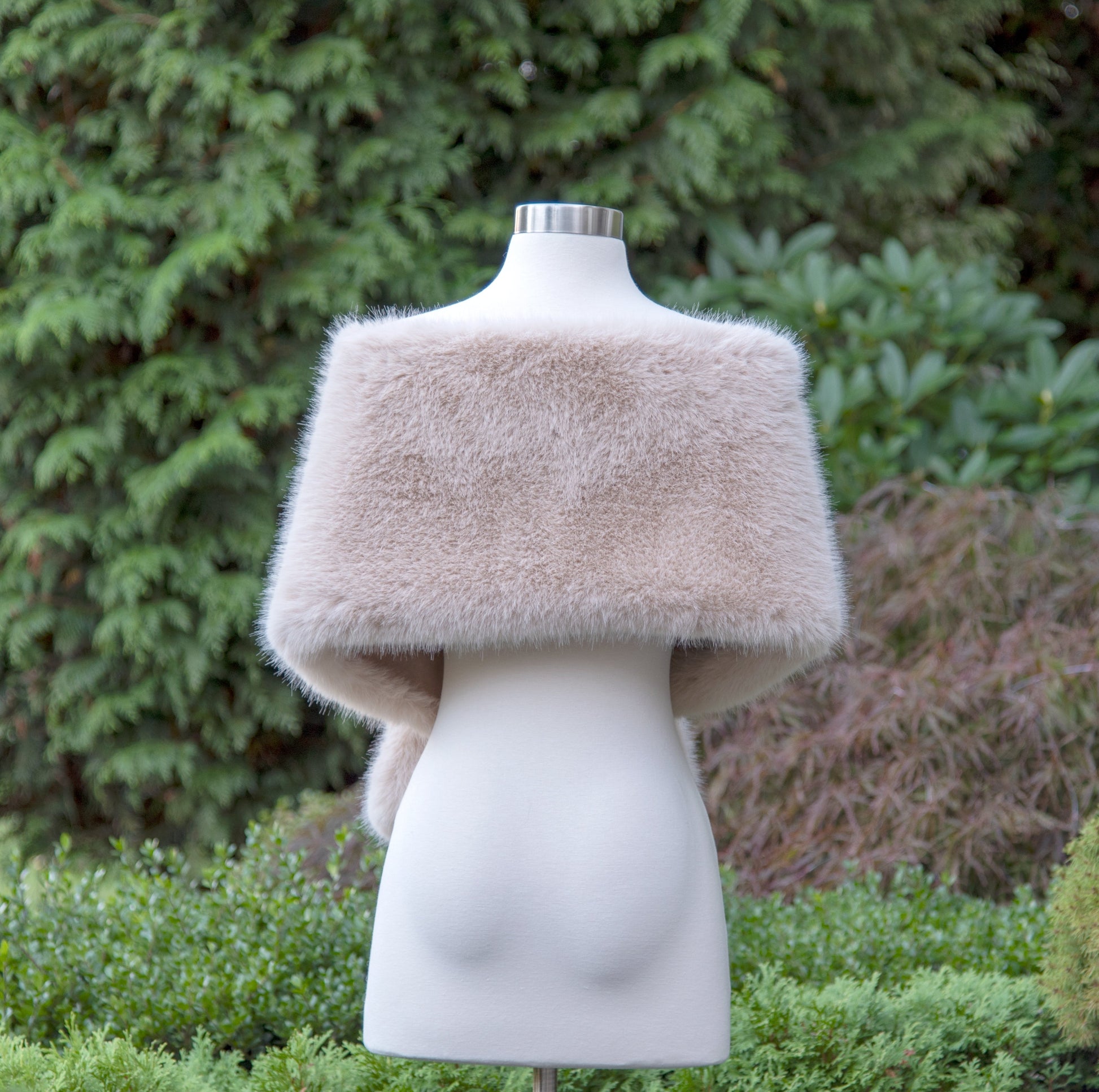 Light beige faux fur wrap bridal shawl wedding cape