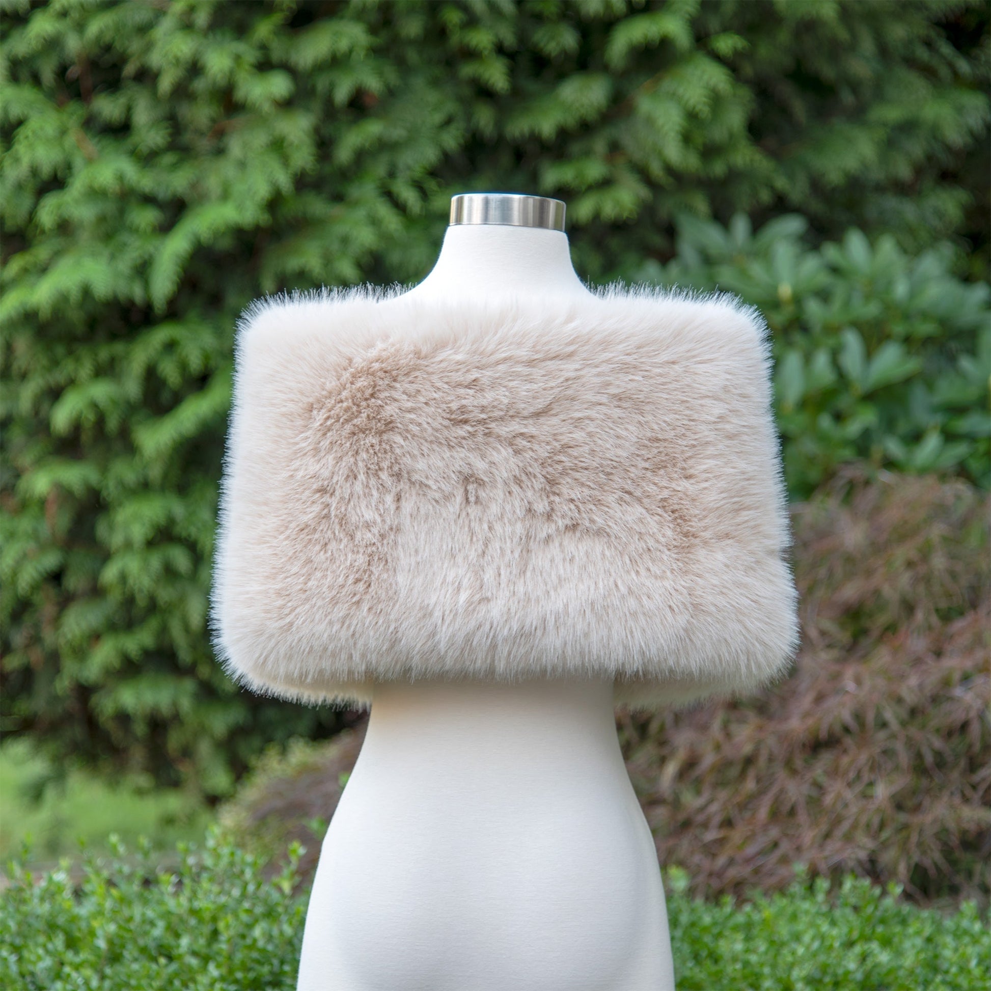 Light beige faux fur shawl bridal wrap wedding cape