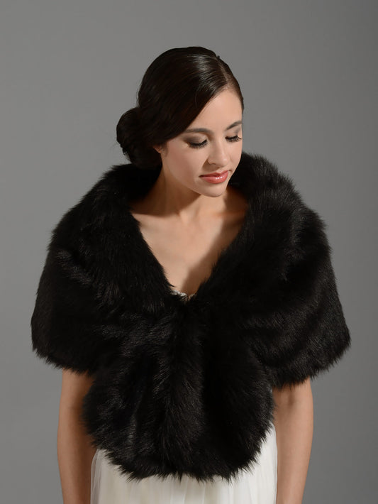 Ellalabel Black faux fur wrap bridal shrug shawl - Crafted from High-quality Fabrication - Designed for Elegant Occasions.
