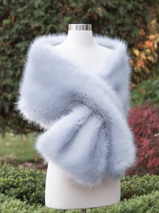 Ellalabel Dusty Blue faux fur wrap bridal shawl in Dusty Blue - Crafted from High-quality Fabrication - Designed for Elegant Occasions.
