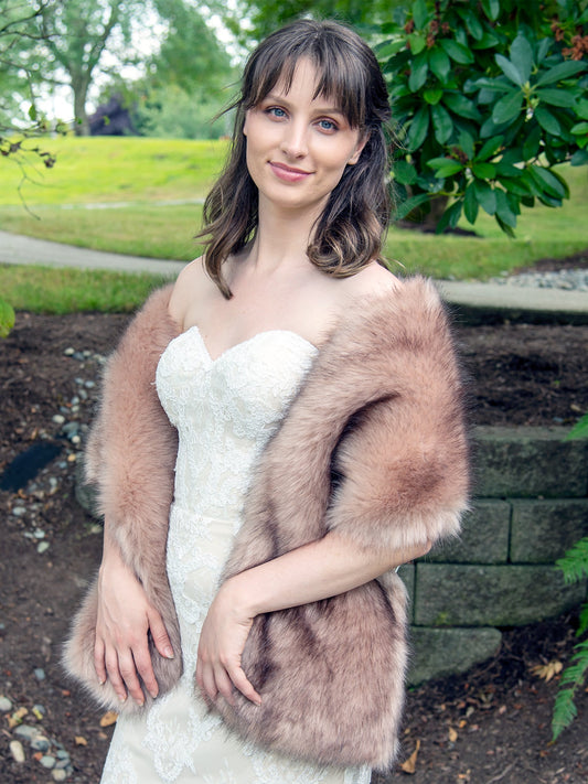 Ellalabel Dusty rose faux fur shawl bridal wrap in Dusty Rose - Crafted from High-quality Fabrication - Designed for Elegant Occasions.