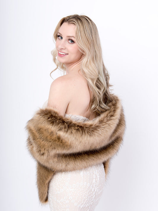 Ellalabel Brown faux fur wrap with dark gray tips in Brown - Crafted from High-quality Fabrication - Designed for Elegant Occasions.