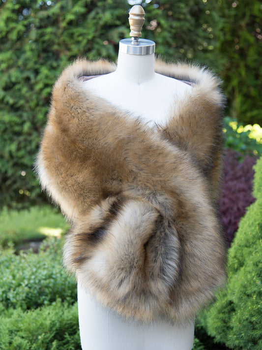Ellalabel Brown faux fox fur wrap bridal shawl in Brown - Crafted from High-quality Fabrication - Designed for Elegant Occasions.