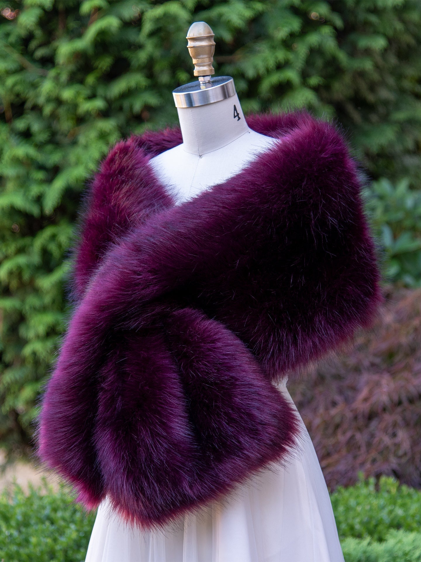Purple plum faux fur wrap bridal shawl