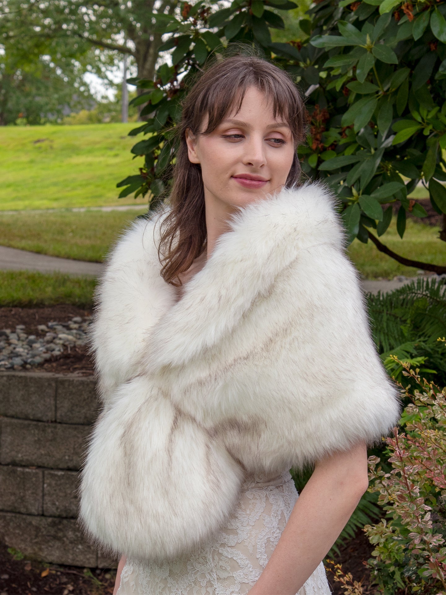Ivory faux fur wrap with brown tips