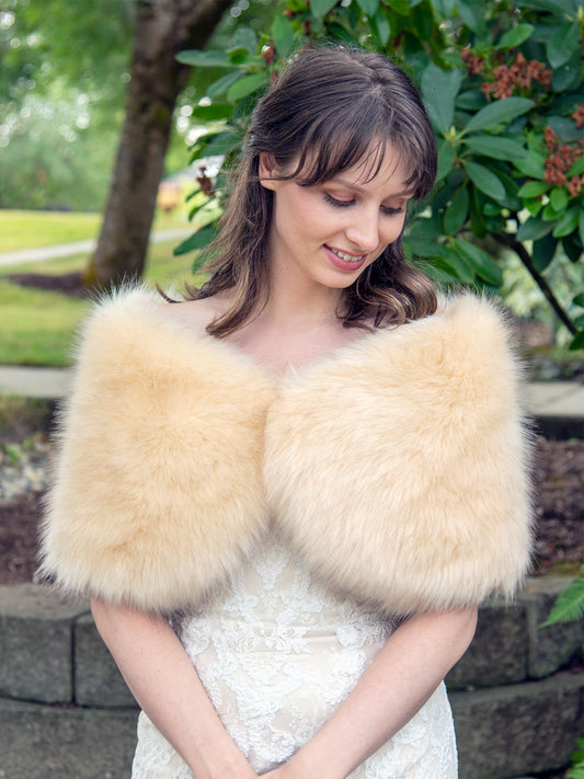 Ellalabel Champagne faux fur wrap bridal shawl wedding stole - Crafted from High-quality Fabrication - Designed for Elegant Occasions.