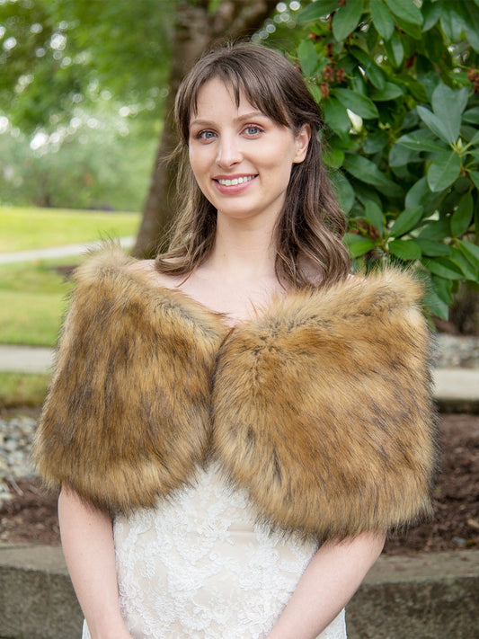 Ellalabel Brown faux fur wrap bridal stole - Crafted from High-quality Fabrication - Designed for Elegant Occasions.