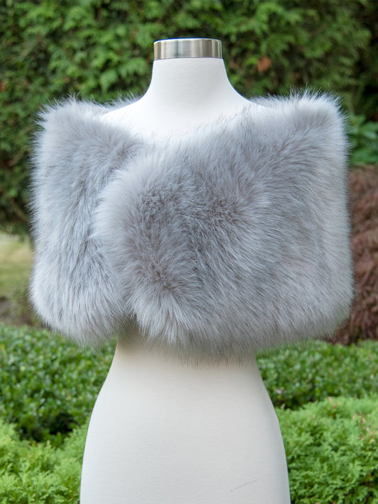 Ellalabel Gray faux fur wrap bridal shawl - Crafted from High-quality Fabrication - Designed for Elegant Occasions.