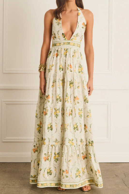 Ellalabel Valencia Jacinta floral print Maxi Dress in yellow - Crafted from High-quality Fabrication- Ideal for Wedding Guest and Formal Galas.